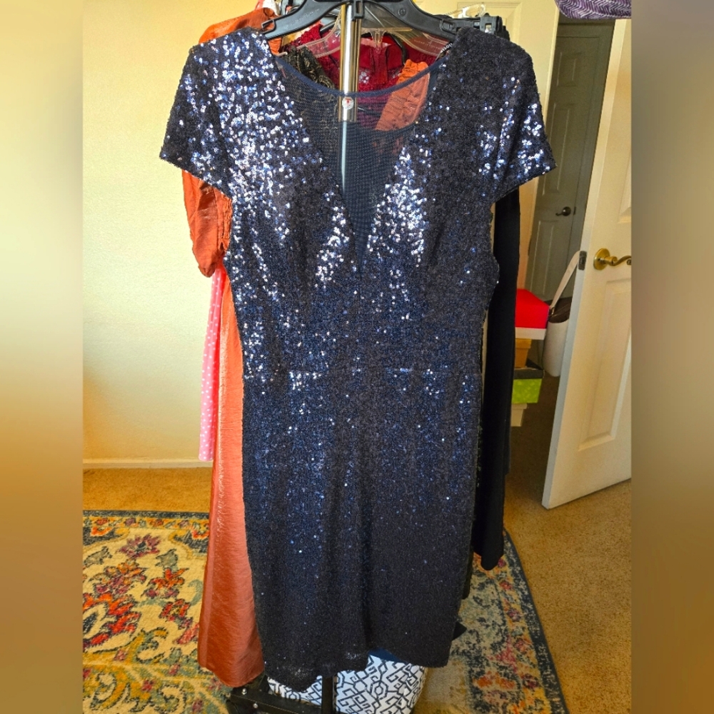 Dark blue sequin with mesh dress